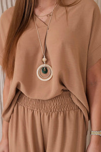 Set with necklace blouse + pants 6433 / – Camel цвет / color | Lexline Fashion