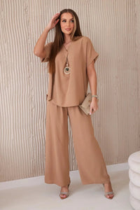 Set with necklace blouse + pants 6433 / – Camel цвет / color | Lexline Fashion