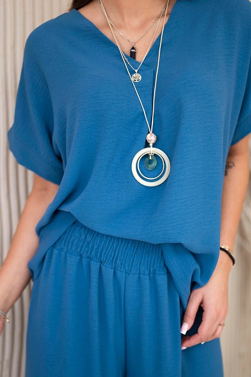 Set with necklace blouse + pants 6433 / – Dark || jeans цвет / color | Lexline Fashion