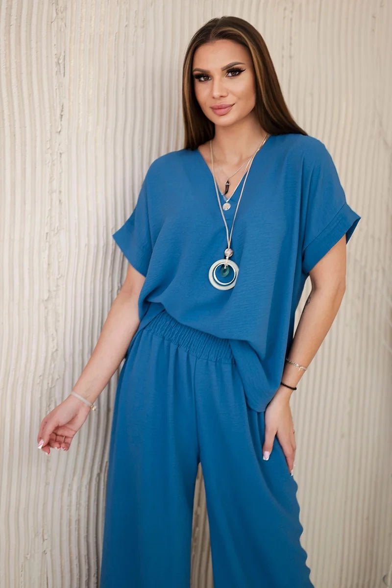 Set with necklace blouse + pants 6433 / – Dark || jeans цвет / color | Lexline Fashion
