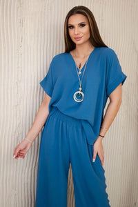 Set with necklace blouse + pants 6433 / – Dark || jeans цвет / color | Lexline Fashion