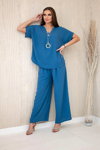 Set with necklace blouse + pants 6433 / – Dark || jeans цвет / color | Lexline Fashion