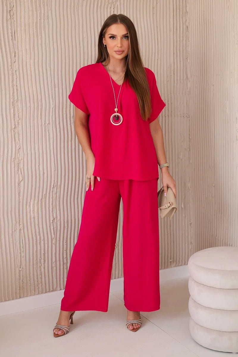 Set with necklace blouse + pants 6433 / – Fuchsia цвет / color | Lexline Fashion