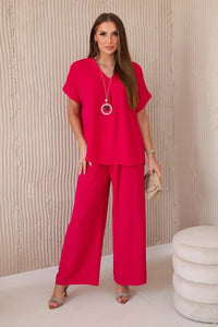 Set with necklace blouse + pants 6433 / – Fuchsia цвет / color | Lexline Fashion