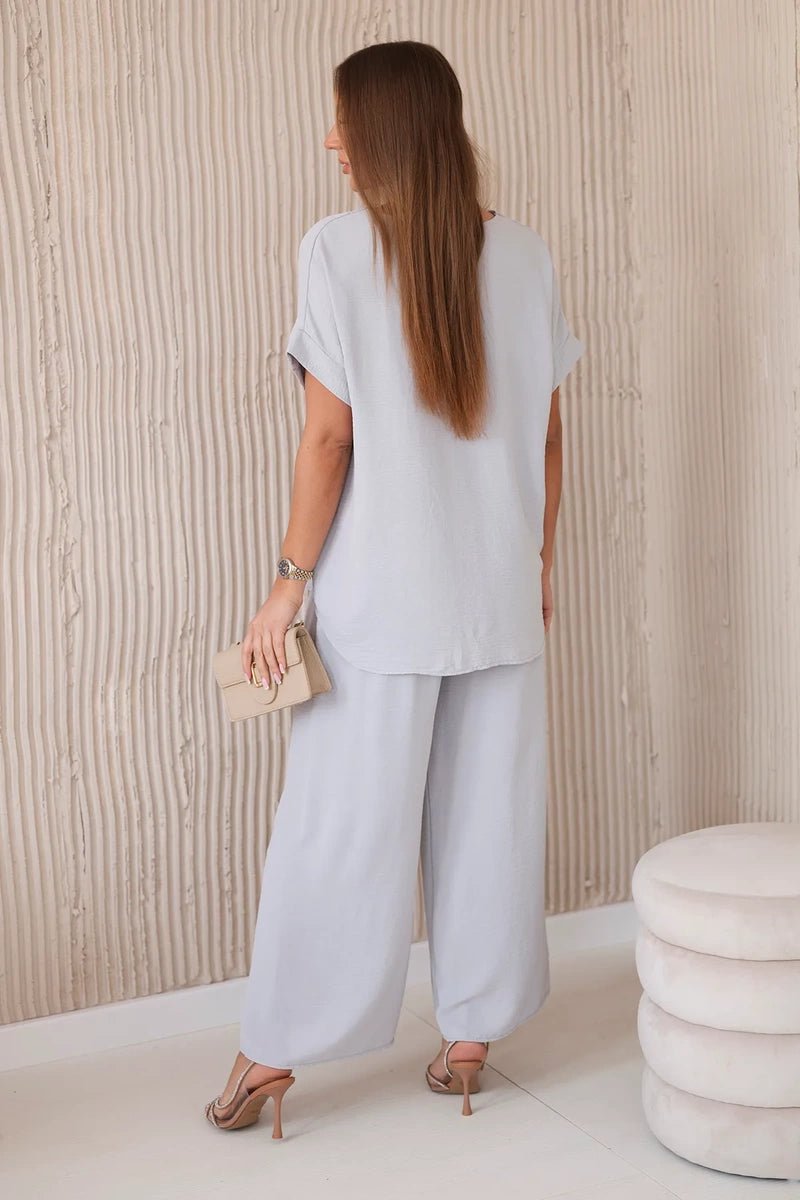 Set with necklace blouse + pants 6433 / – Gray цвет / color | Lexline Fashion