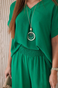 Set with necklace blouse + pants 6433 / – Green цвет / color | Lexline Fashion