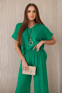 Set with necklace blouse + pants 6433 / – Green цвет / color | Lexline Fashion
