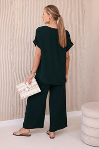 Set with necklace blouse + pants 6433 / – Green || Dark цвет / color | Lexline Fashion