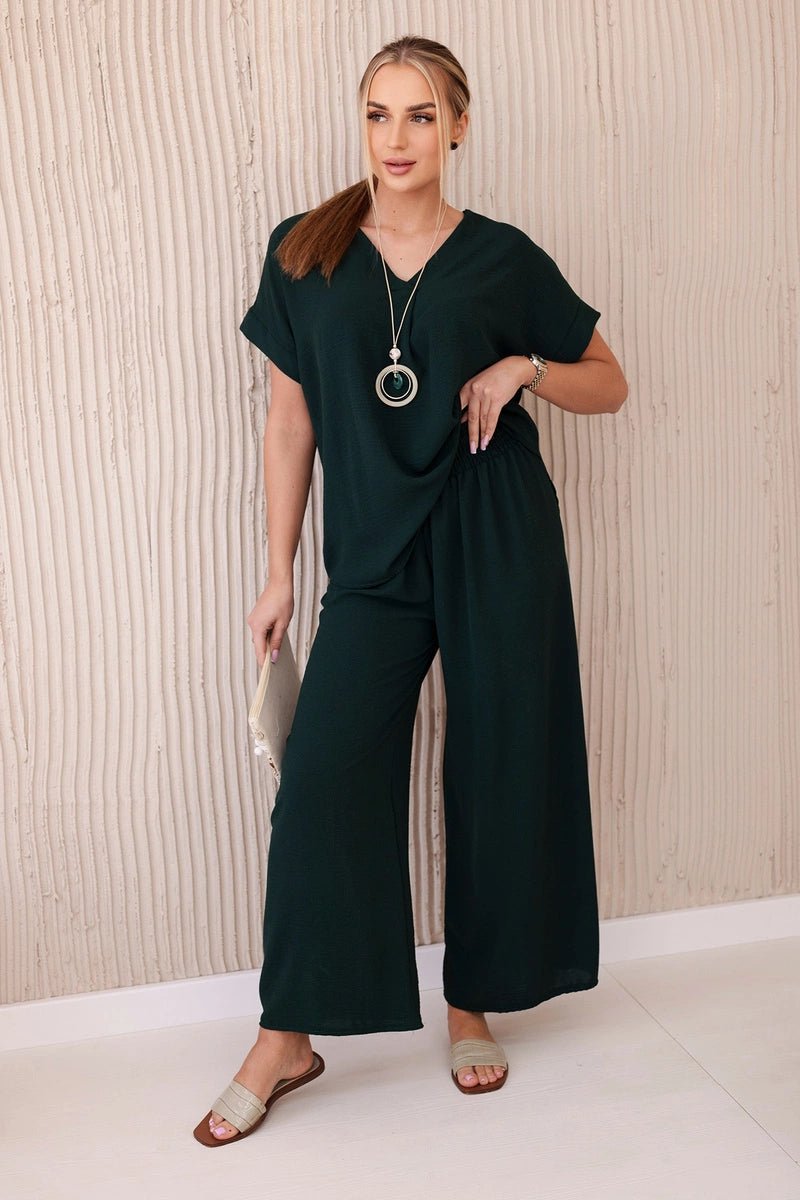 Set with necklace blouse + pants 6433 / – Green || Dark цвет / color | Lexline Fashion