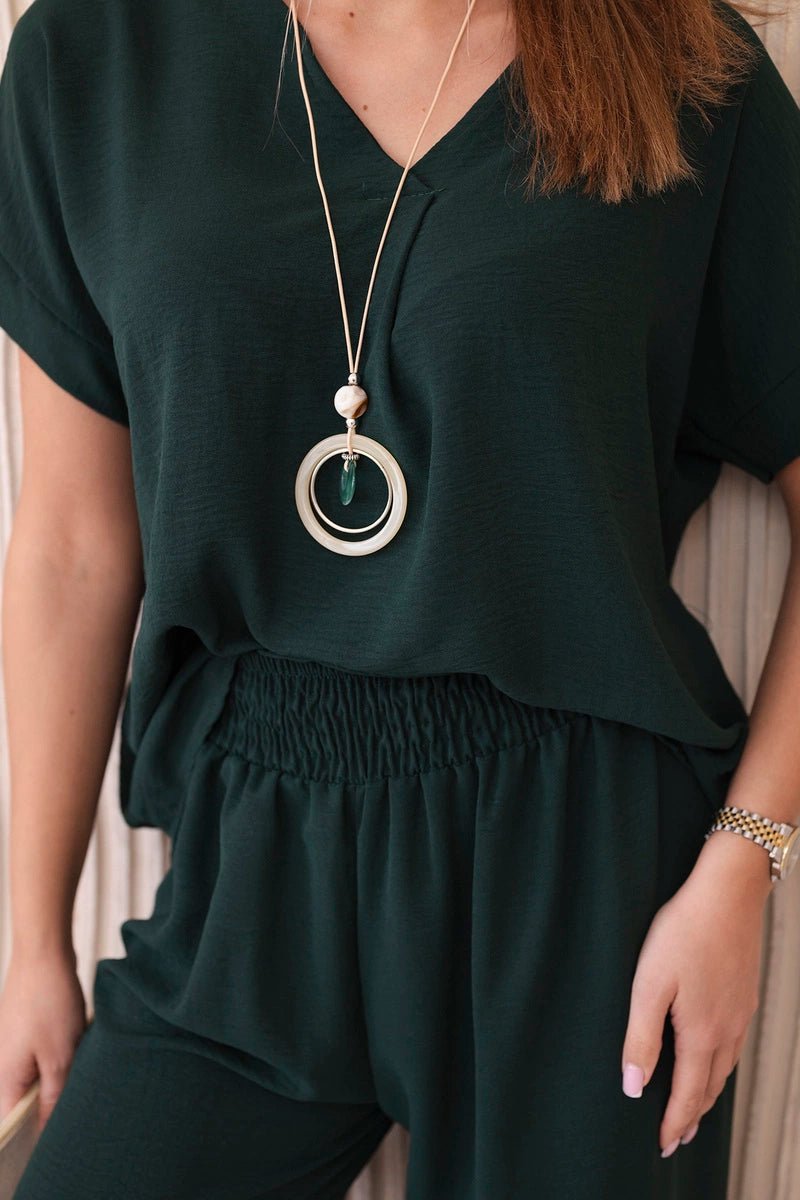 Set with necklace blouse + pants 6433 / – Green || Dark цвет / color | Lexline Fashion