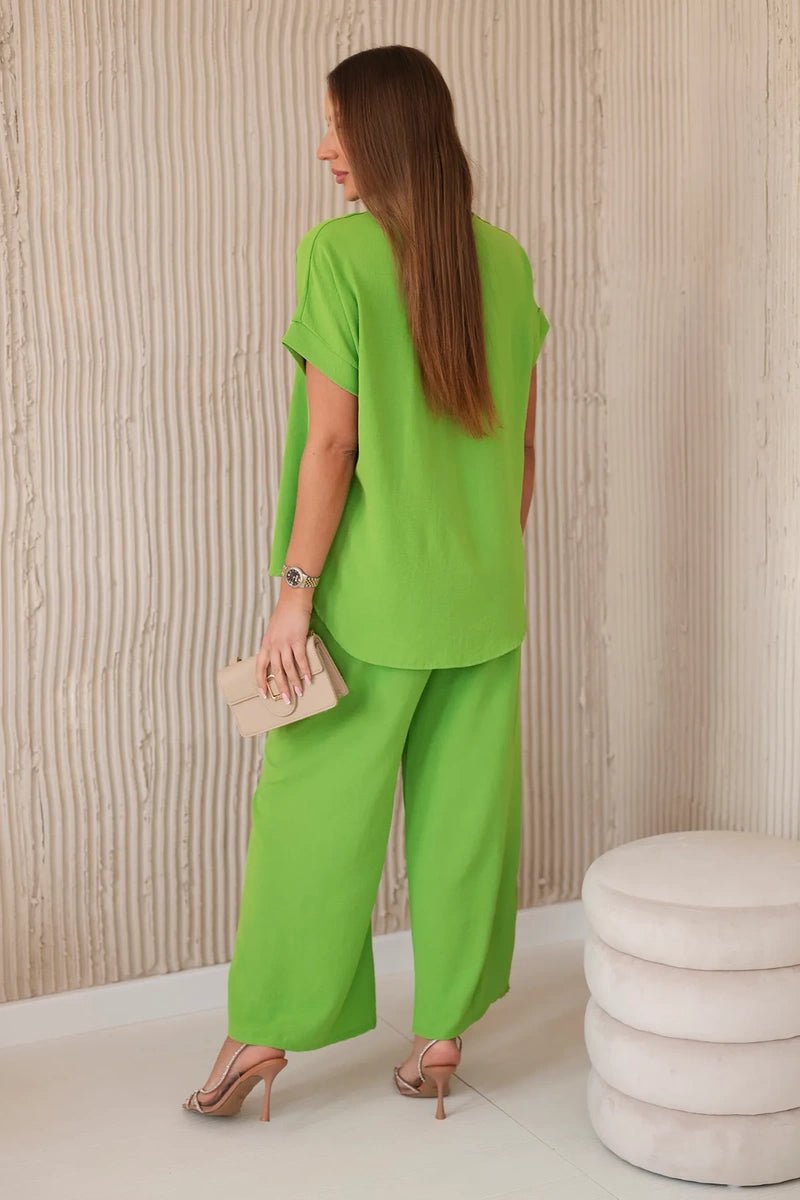 Set with necklace blouse + pants 6433 / – Green || Light цвет / color | Lexline Fashion