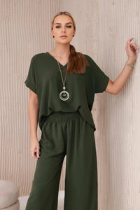 Set with necklace blouse + pants 6433 / – Khaki цвет / color | Lexline Fashion