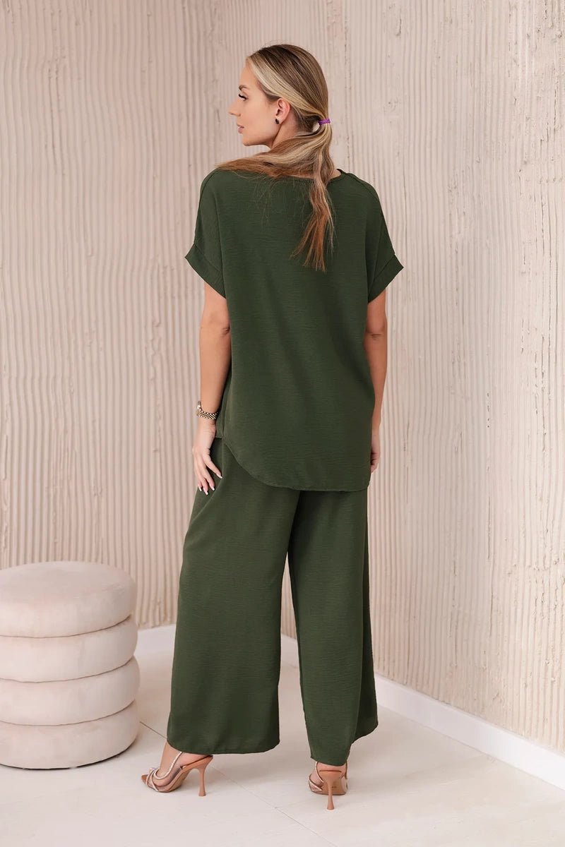 Set with necklace blouse + pants 6433 / – Khaki цвет / color | Lexline Fashion