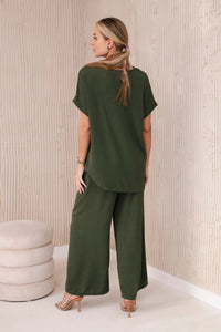 Set with necklace blouse + pants 6433 / – Khaki цвет / color | Lexline Fashion