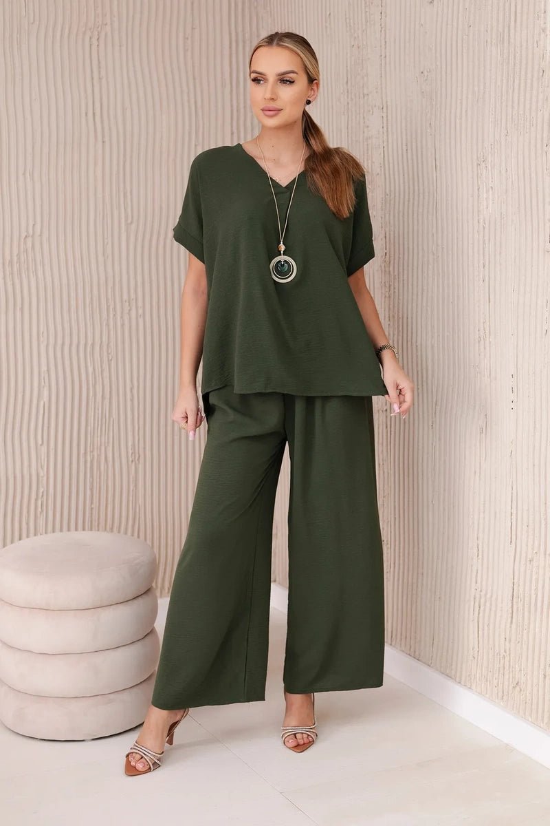 Set with necklace blouse + pants 6433 / – Khaki цвет / color | Lexline Fashion