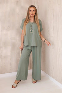 Set with necklace blouse + pants 6433 / – Khaki || Light цвет / color | Lexline Fashion