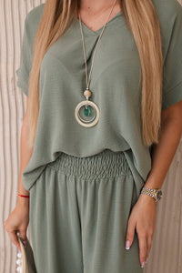 Set with necklace blouse + pants 6433 / – Khaki || Light цвет / color | Lexline Fashion