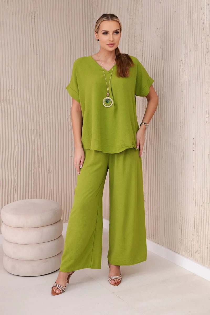 Set with necklace blouse + pants 6433 / – Kiwi цвет / color | Lexline Fashion