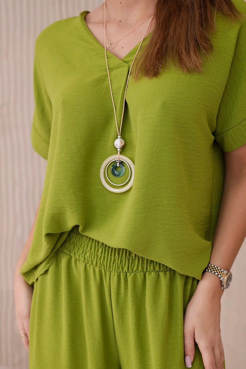 Set with necklace blouse + pants 6433 / – Kiwi цвет / color | Lexline Fashion