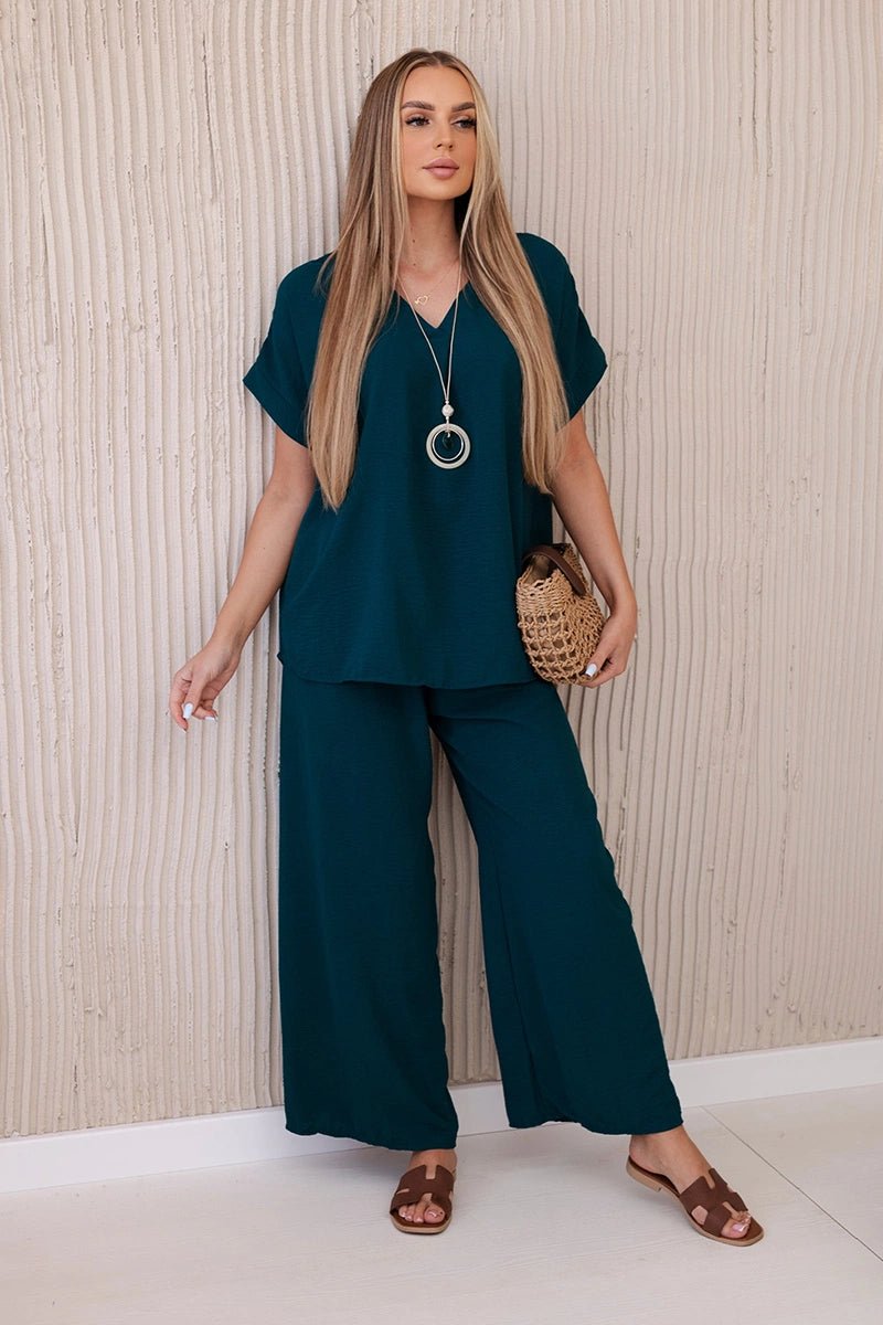 Set with necklace blouse + pants 6433 / – Marine цвет / color | Lexline Fashion