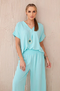 Set with necklace blouse + pants 6433 / – Mint цвет / color | Lexline Fashion