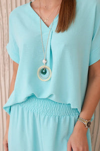 Set with necklace blouse + pants 6433 / – Mint цвет / color | Lexline Fashion