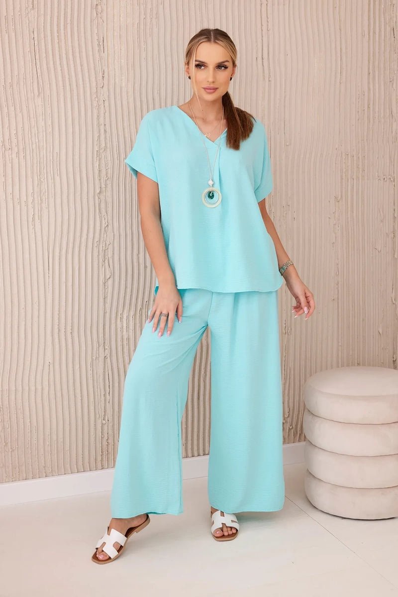 Set with necklace blouse + pants 6433 / – Mint цвет / color | Lexline Fashion