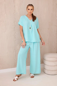 Set with necklace blouse + pants 6433 / – Mint цвет / color | Lexline Fashion