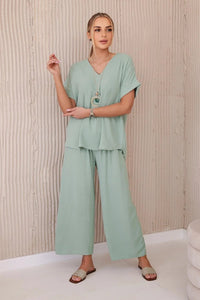 Set with necklace blouse + pants 6433 / – Mint || Dark цвет / color | Lexline Fashion