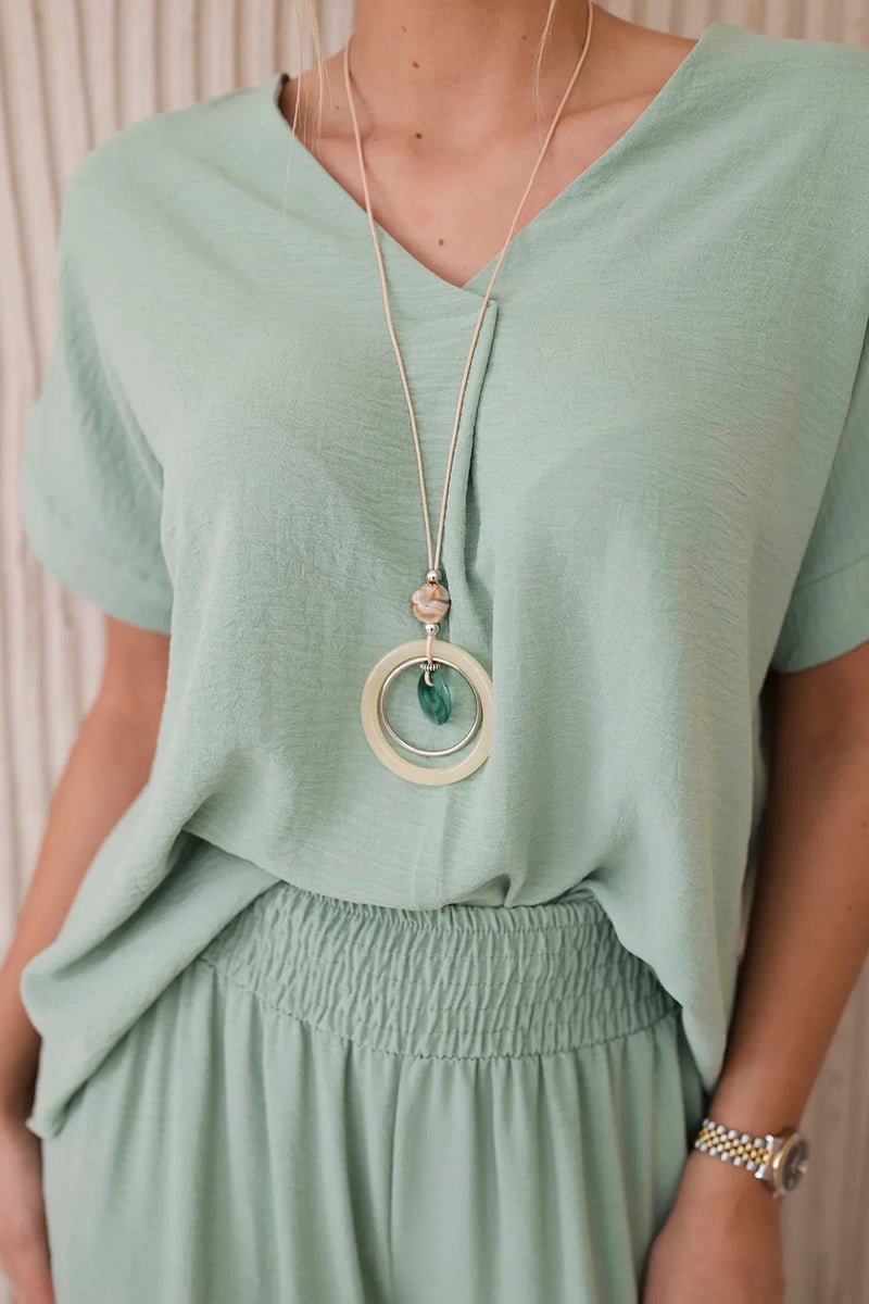 Set with necklace blouse + pants 6433 / – Mint || Dark цвет / color | Lexline Fashion