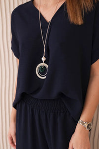 Set with necklace blouse + pants 6433 / – Navy blue цвет / color | Lexline Fashion