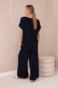 Set with necklace blouse + pants 6433 / – Navy blue цвет / color | Lexline Fashion