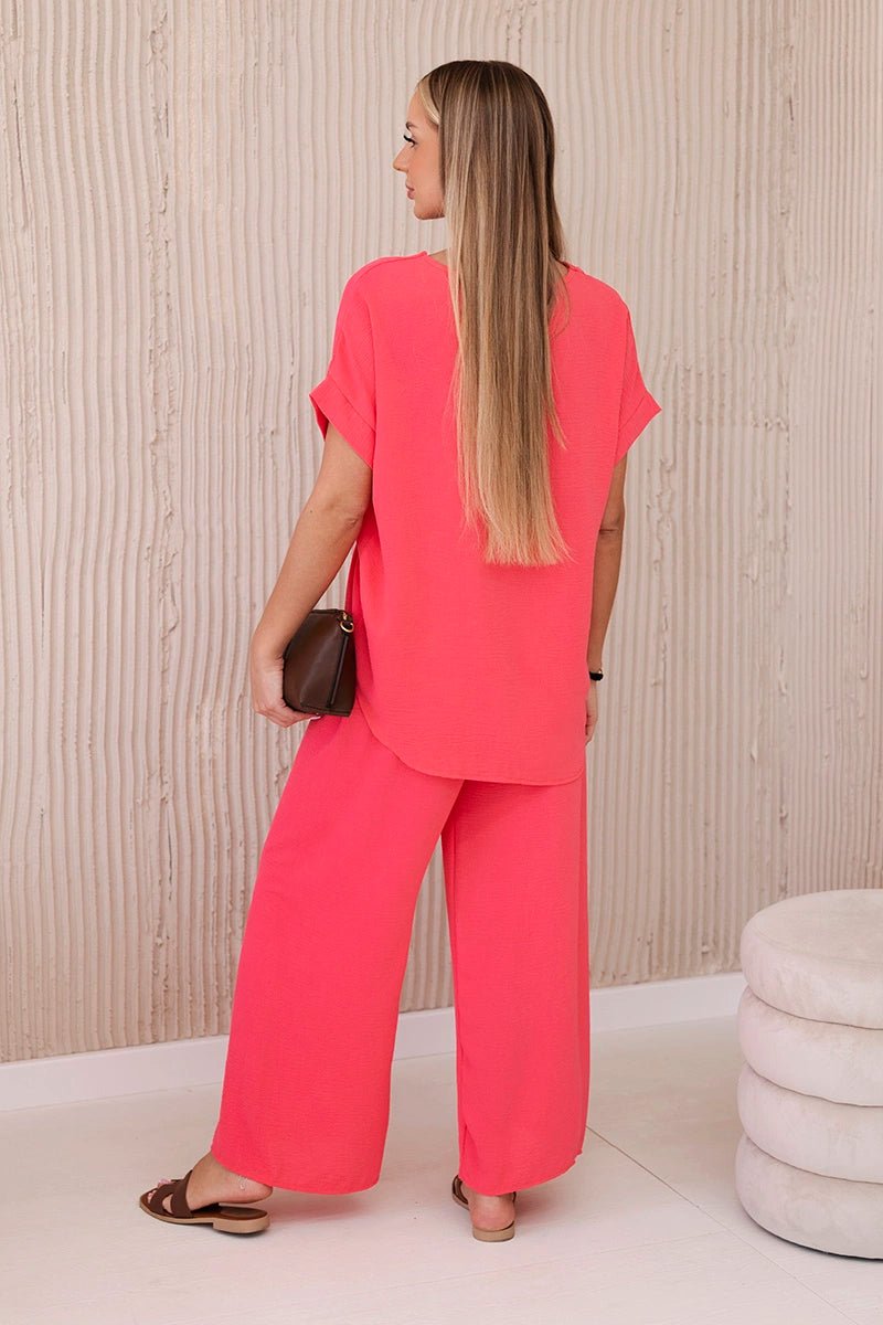 Set with necklace blouse + pants 6433 / – Neon pink цвет / color | Lexline Fashion