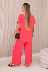 Set with necklace blouse + pants 6433 / – Neon pink цвет / color | Lexline Fashion