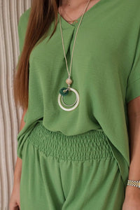 Set with necklace blouse + pants 6433 / – Olive цвет / color | Lexline Fashion