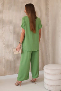Set with necklace blouse + pants 6433 / – Olive цвет / color | Lexline Fashion