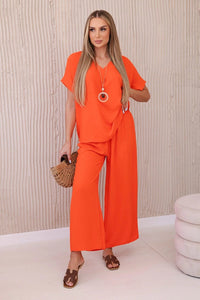 Set with necklace blouse + pants 6433 / – Orange || Dark цвет / color | Lexline Fashion