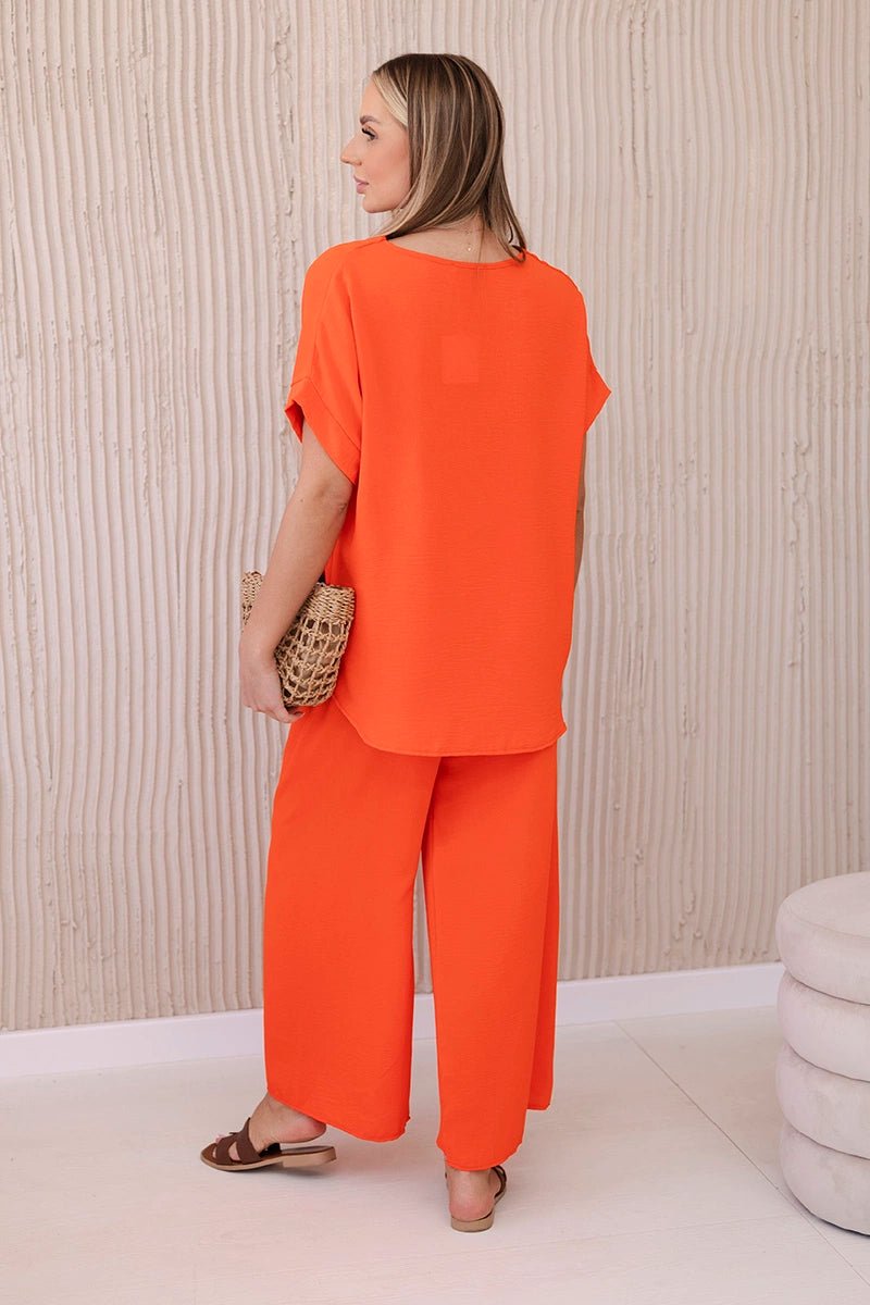 Set with necklace blouse + pants 6433 / – Orange || Dark цвет / color | Lexline Fashion