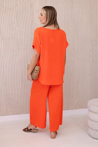 Set with necklace blouse + pants 6433 / – Orange || Dark цвет / color | Lexline Fashion
