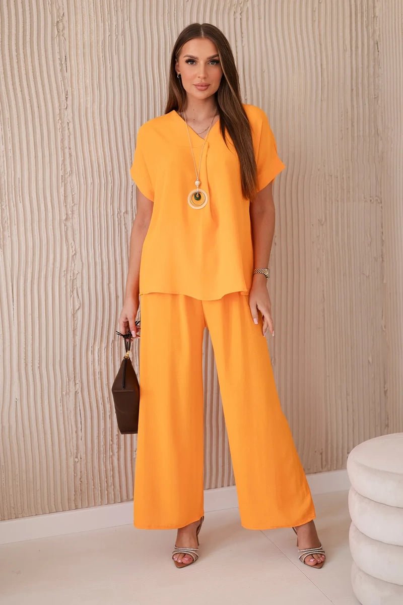 Set with necklace blouse + pants 6433 / – Orange || Light цвет / color | Lexline Fashion