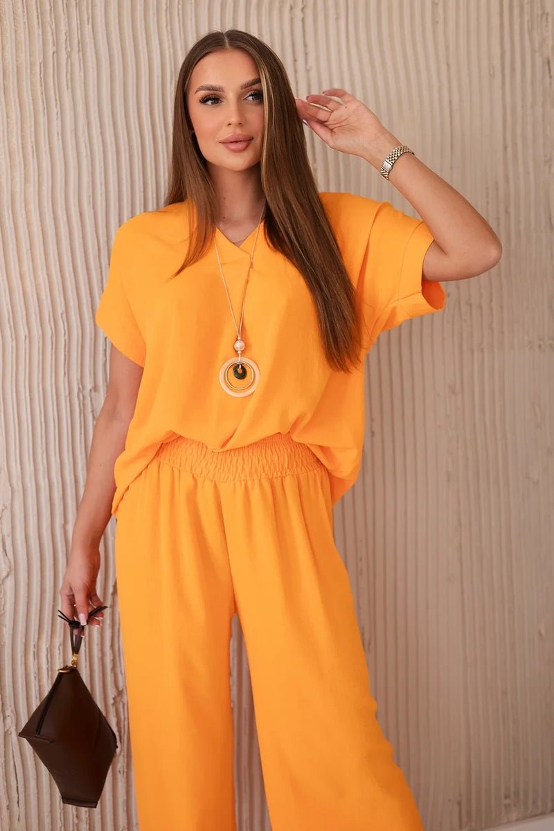 Set with necklace blouse + pants 6433 / – Orange || Light цвет / color | Lexline Fashion