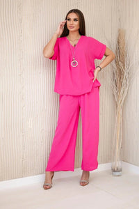 Set with necklace blouse + pants 6433 / – Pink цвет / color | Lexline Fashion