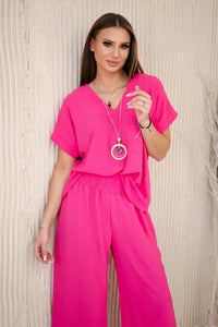 Set with necklace blouse + pants 6433 / – Pink цвет / color | Lexline Fashion