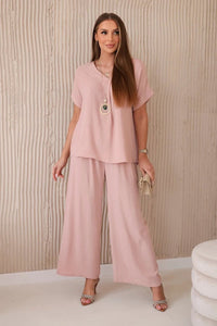 Set with necklace blouse + pants 6433 / – Powder || Dark цвет / color | Lexline Fashion