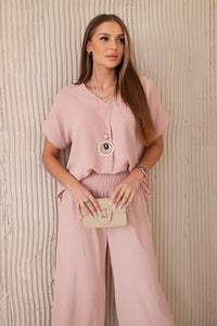 Set with necklace blouse + pants 6433 / – Powder || Dark цвет / color | Lexline Fashion
