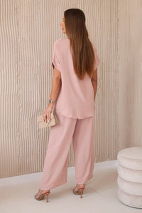 Set with necklace blouse + pants 6433 / – Powder || Dark цвет / color | Lexline Fashion
