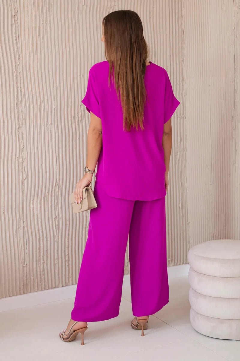 Set with necklace blouse + pants 6433 / – Purple || Dark цвет / color | Lexline Fashion