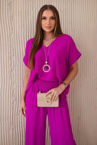 Set with necklace blouse + pants 6433 / – Purple || Dark цвет / color | Lexline Fashion