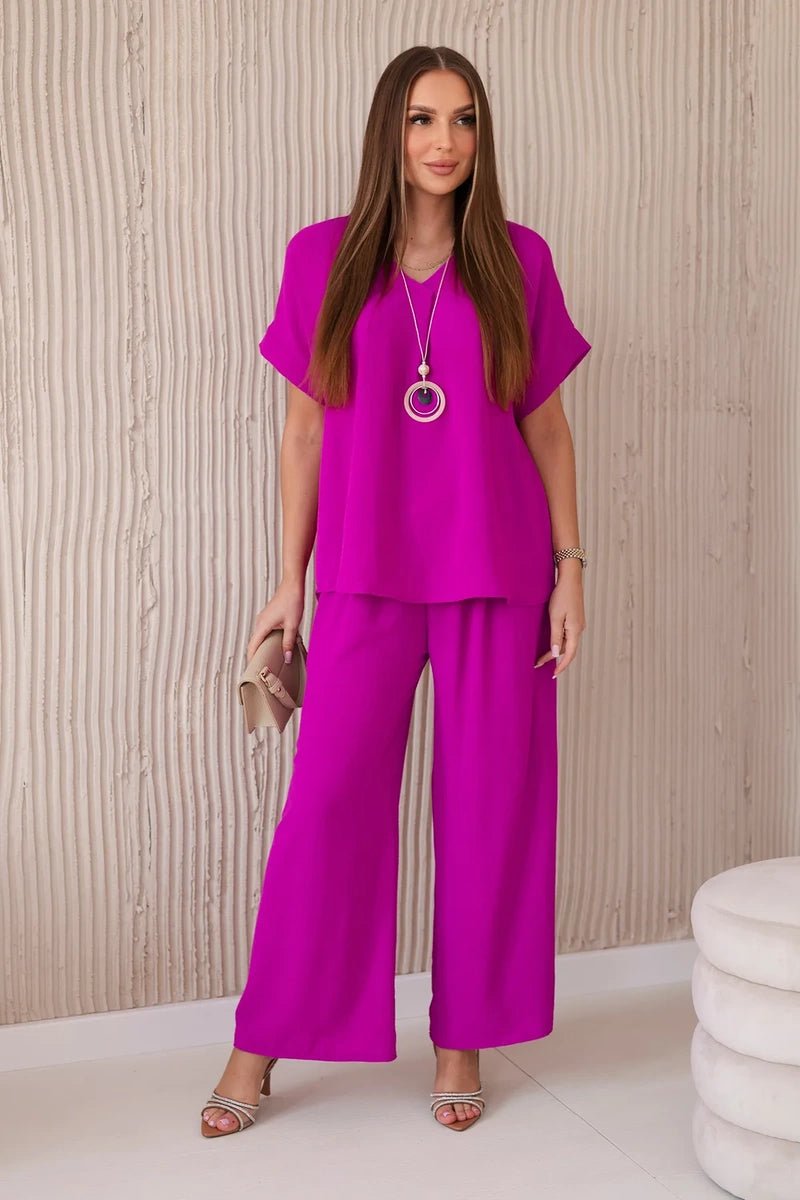 Set with necklace blouse + pants 6433 / – Purple || Dark цвет / color | Lexline Fashion