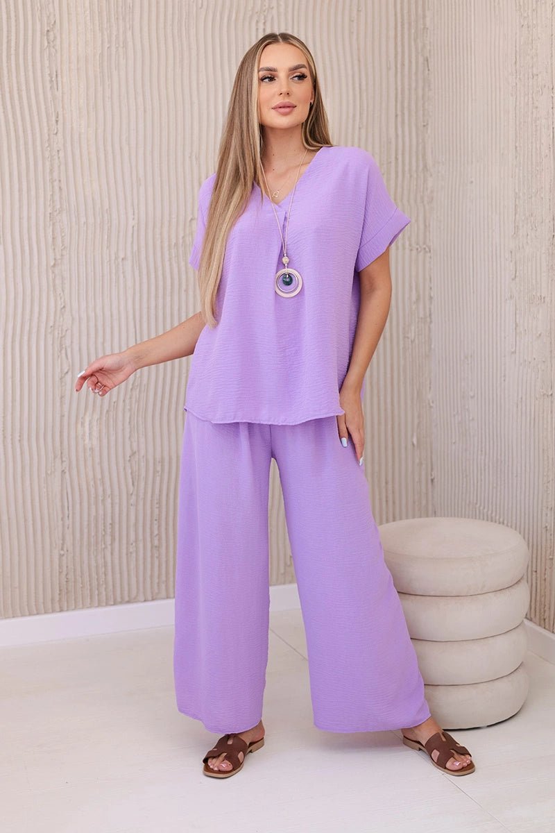 Set with necklace blouse + pants 6433 / – Purple || Light цвет / color | Lexline Fashion